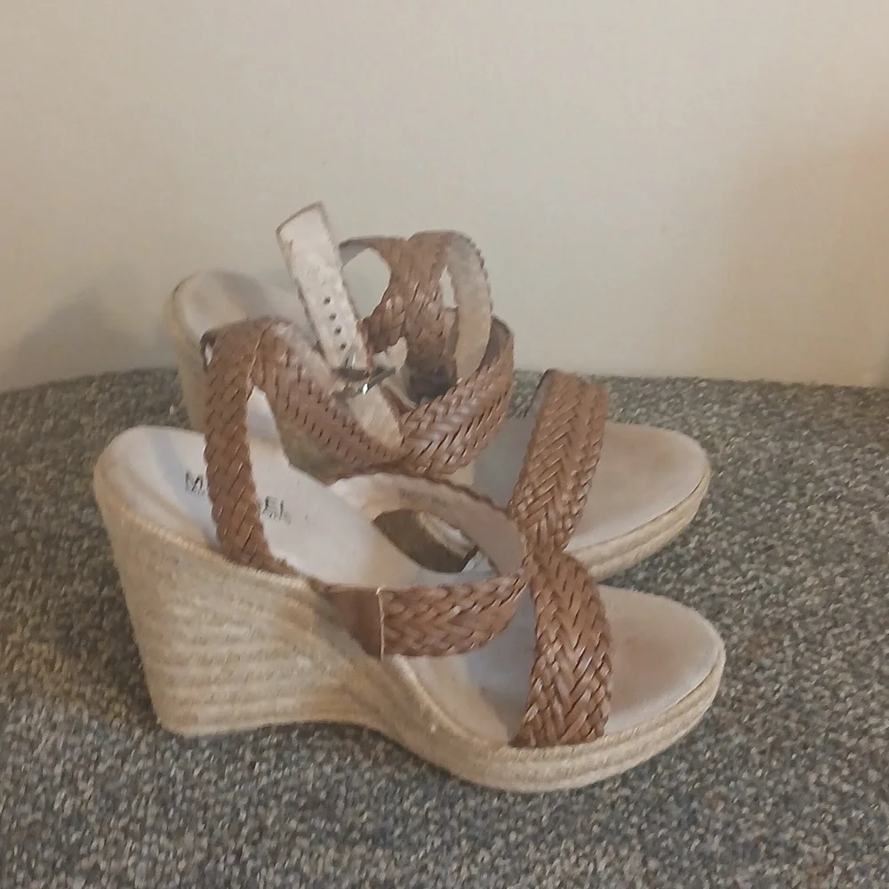 Michael Kors Braided Brown Wedge  Sandals Size 9.5